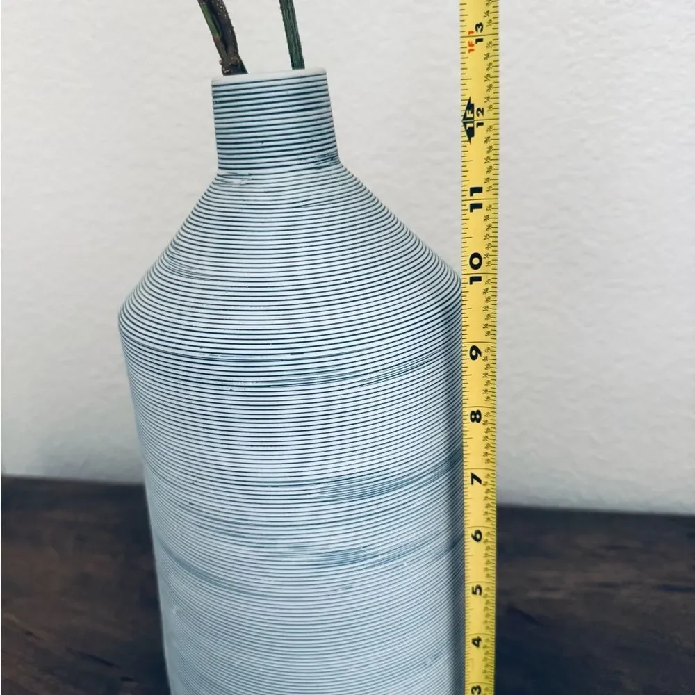 Modern Ceramic Statement Vase Decor Blue White Striped Thailand
